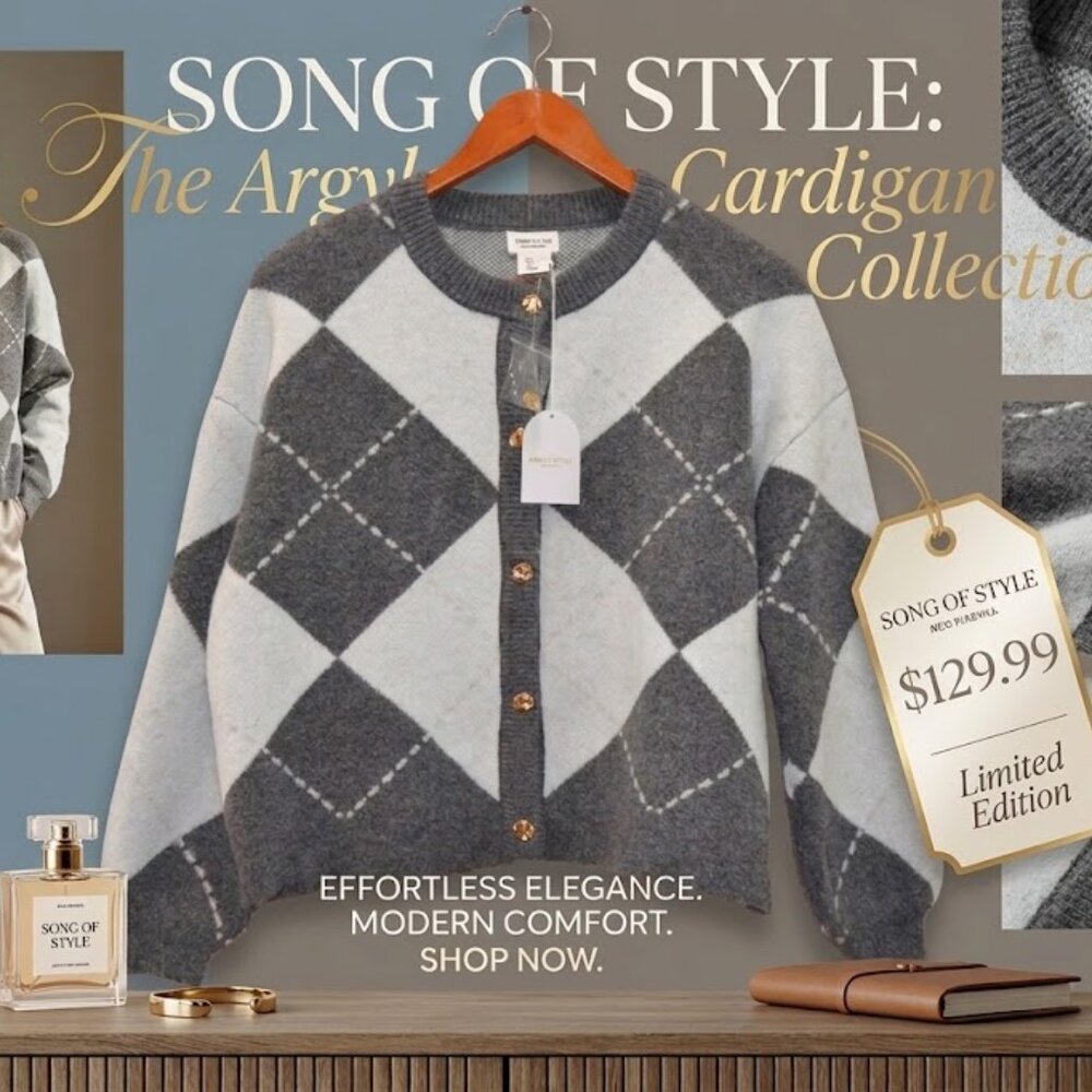 Song of Style NEW Gray/White Oversized button down Super soft Argyle Cardigan S